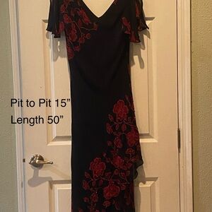 Elegant Black and Red Floral Dress